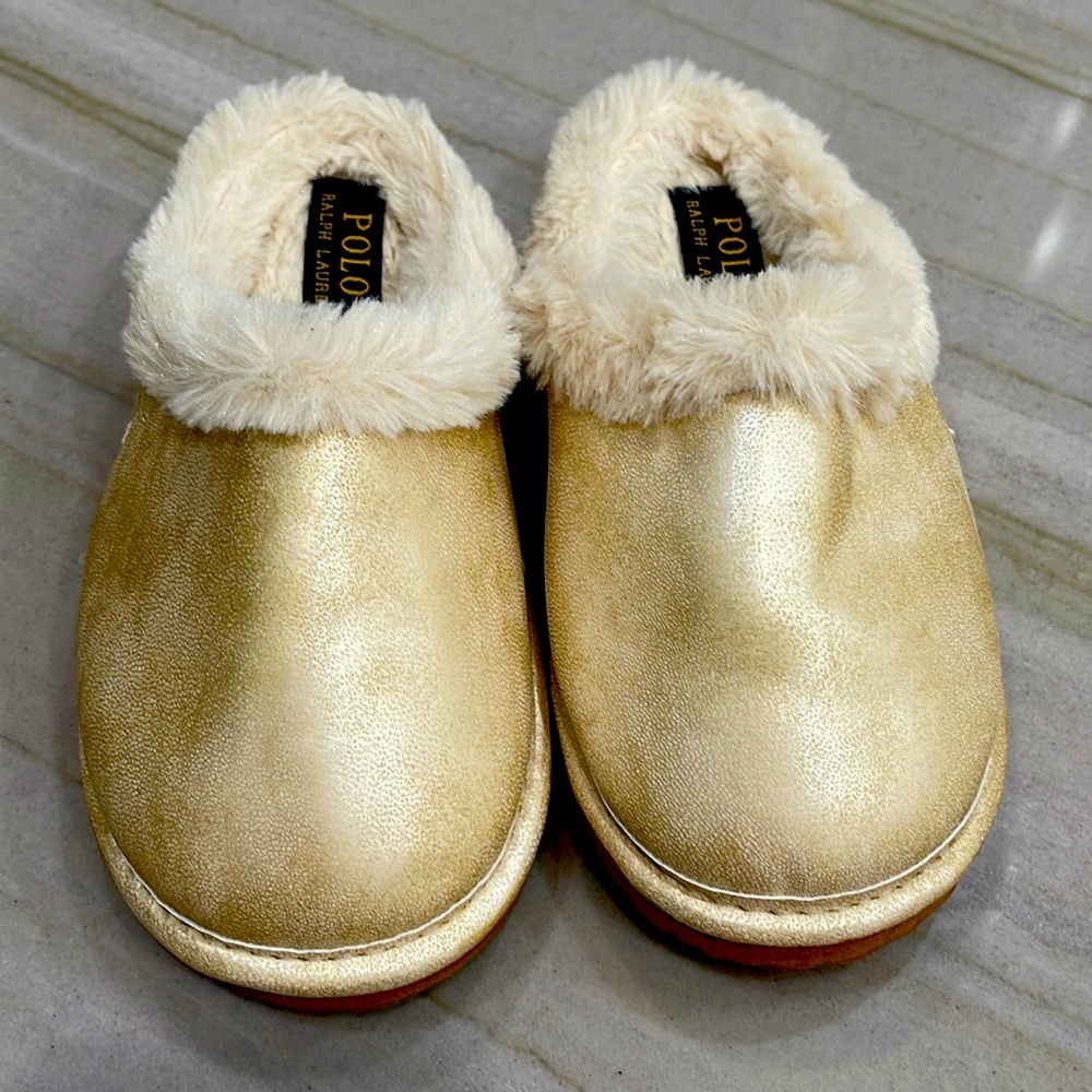 NWT, Beautiful Polo Ralph Lauren Gold shoes girls or boys sz 13